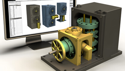 Computer simulation of a mechanical system: A photo showing a computer simulation of a mechanical system undergoing FEA, demonstrating the numerical analysis of stress, strain, and deformation.