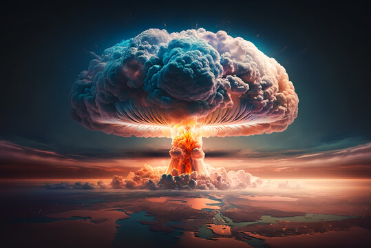 nuclear explosion on the earth's surface view from space,geneartive ai