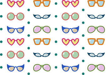 Colorful pattern with glasses | Sunglasses seamless pattern | Children's clothing print | Vintage glasses