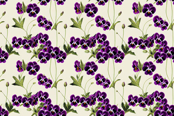 Pansies seamless tile background, spring and pansy combines beauty and good mood. Generative AI.