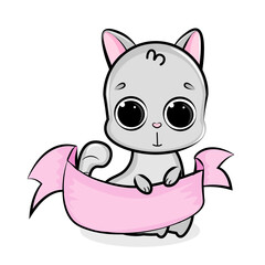 cute cat holding ribbon banner