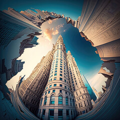Lookup view of skyscrapers with a 360 degree lens