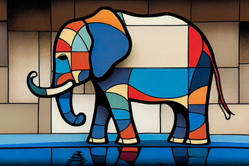 Abstract Elephant Mosaic Artwork. Generative AI