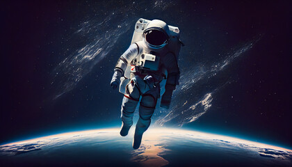 Astronaut Floating in the Limitless Vastness of Space. Generative AI