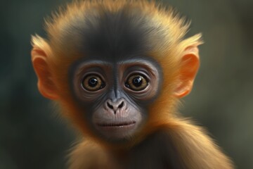 Fototapeta premium Ateles paniscus, a red faced monkey eye, in close up, at three months old. Generative AI