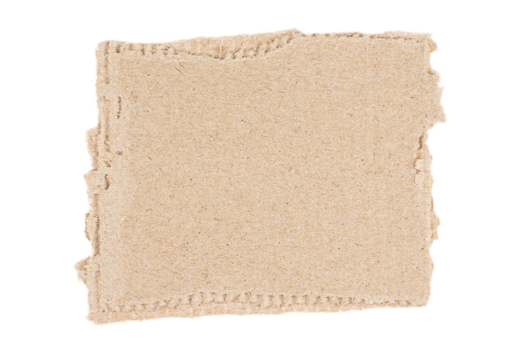 Torn recycled cardboard piece of paper isolated on transparent background