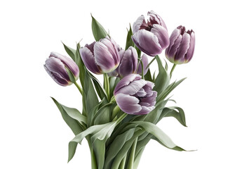 Purple tulips bunch isolated on transparent background. PNG,  Generative AI