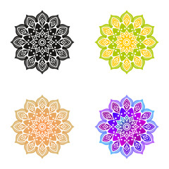 Set of round mandala on white isolated background. Mandala with floral patterns. Colorfull mandala vector