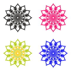 Set of color ethnic ornamental floral patterns. Hand drawn mandalas. Orient traditional background. Lace circular ornaments. Ethnic, Indian, Islamic, Asian, ottoman, Arabic motif.