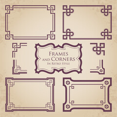 Vector set of frames and corners in retro style