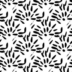 Black and white seamless pattern background made with rough geometric elements.


