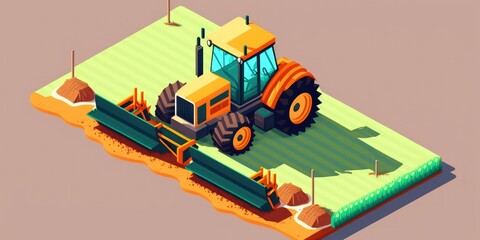 Aerial view of agricultural tractor performing fall tillage in the field, top view. Tractor plowing farm field in preparation. A farmer on a tractor works in the field. Generative AI