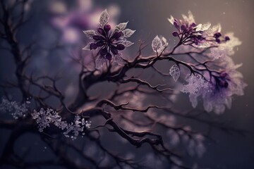 Obraz na płótnie Canvas Spring banner, branches of blossoming cherry, sakura tree, generative by AI 