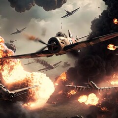 World War 2 aerial battle. Action scene. Made with Generative AI.