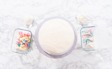 Obraz na płótnie Canvas Mermaid themed 3 layer vanilla cake