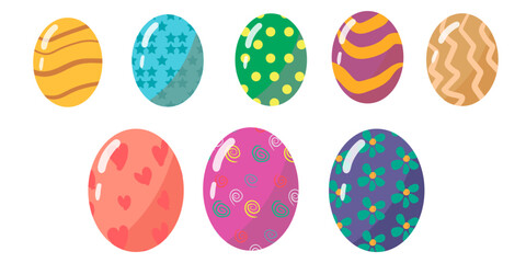 Happy Easter.Set of Easter eggs with different texture on a white background.Spring holiday. Vector Illustration.Happy easter eggs
