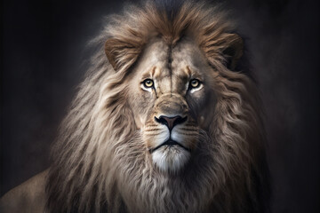 Obraz na płótnie Canvas Portrait of a lion, digital illustration painting artwork, Generative AI