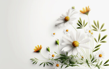 Minimalist botanical greeting card template design. Flowers composition. AI generative.