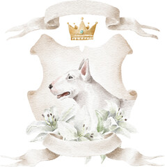 Bull terrier dog coat of arms watercolour illustration