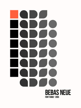 Tipografias. Ilustração de tipografia Bebas Neue. Cinza e Laranja.