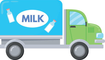 Milk delivery truck. Cartoon dairy product transport