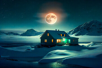 Fototapeta na wymiar Night Glow At North Pole Under Moonshine. Generative AI.