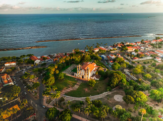 aerial photo with drone of the city of Olinda and Recife in Pernambuco Brazil - obrazy, fototapety, plakaty