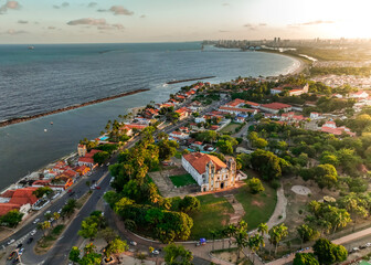 aerial photo with drone of the city of Olinda and Recife in Pernambuco Brazil - obrazy, fototapety, plakaty