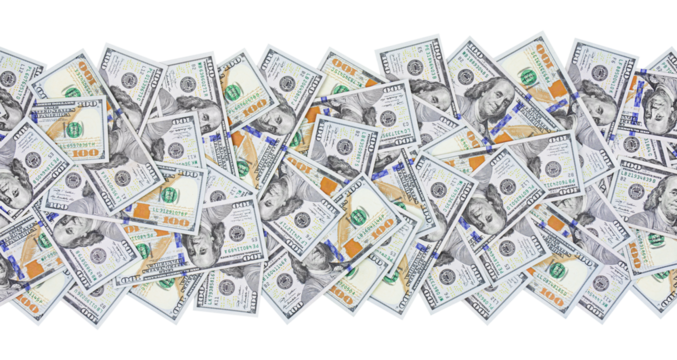 One hundred dollar bills isolated on transparent background