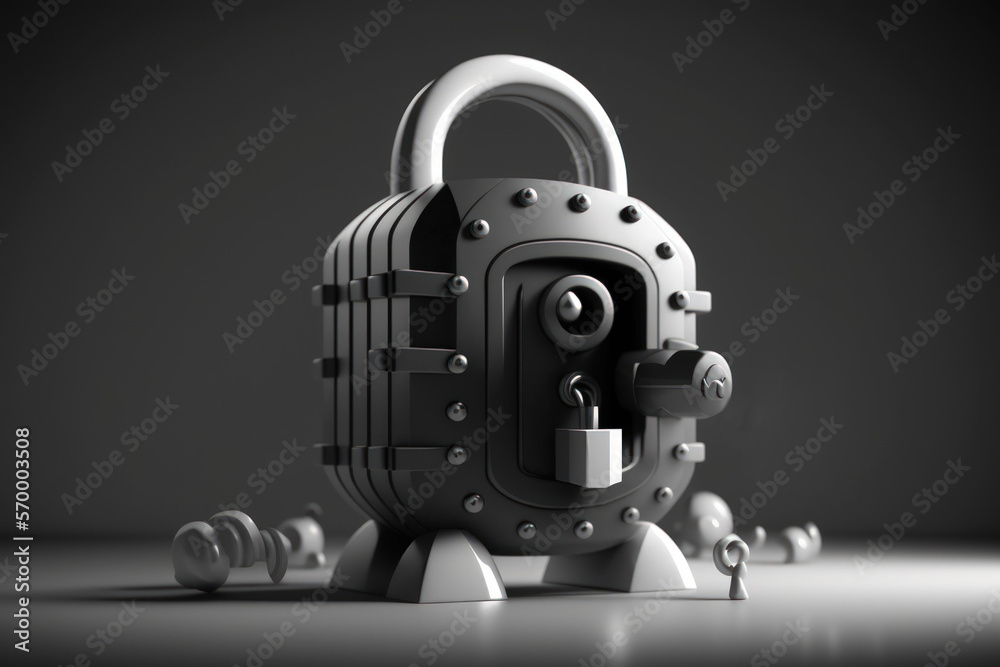 Poster a concept image in black and white that can be used to symbolize software code protection or cyber s