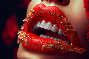 Radiant Red Lips with Brilliant White Teeth. Generative AI.