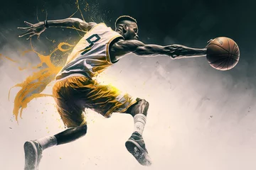 Fotobehang Illustration of basketball player dunks - AI generative © Giordano Aita