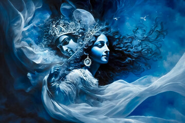 The Love of Radha and Krishna in a Magical Realm. Generative AI - obrazy, fototapety, plakaty