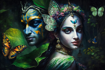 The Love of Radha and Krishna in a Magical Realm. Generative AI
