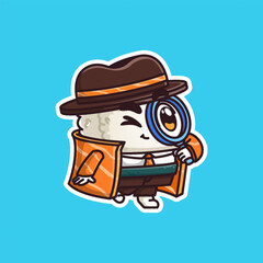 cute detective sushi uses a magnifying glass