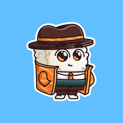 cute detective sushi cartoon