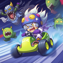 Obraz na płótnie Canvas Cute monster go kart racing manga style - generated by Generative IA