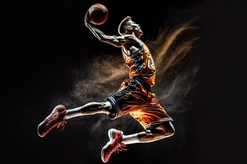 Illustration of basketball player dunks - AI generative - 570005568