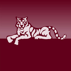 Lying tiger logotype. Silhouette of striped wild animal. Vector stock illustration.