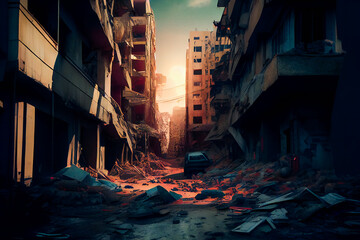 War Zone or a Bombed-Out City.  The Aftermath of War. Shattered Lives. Generative AI.