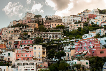 Fototapeta premium Summer sunset architecture landscape in Positano, Italy