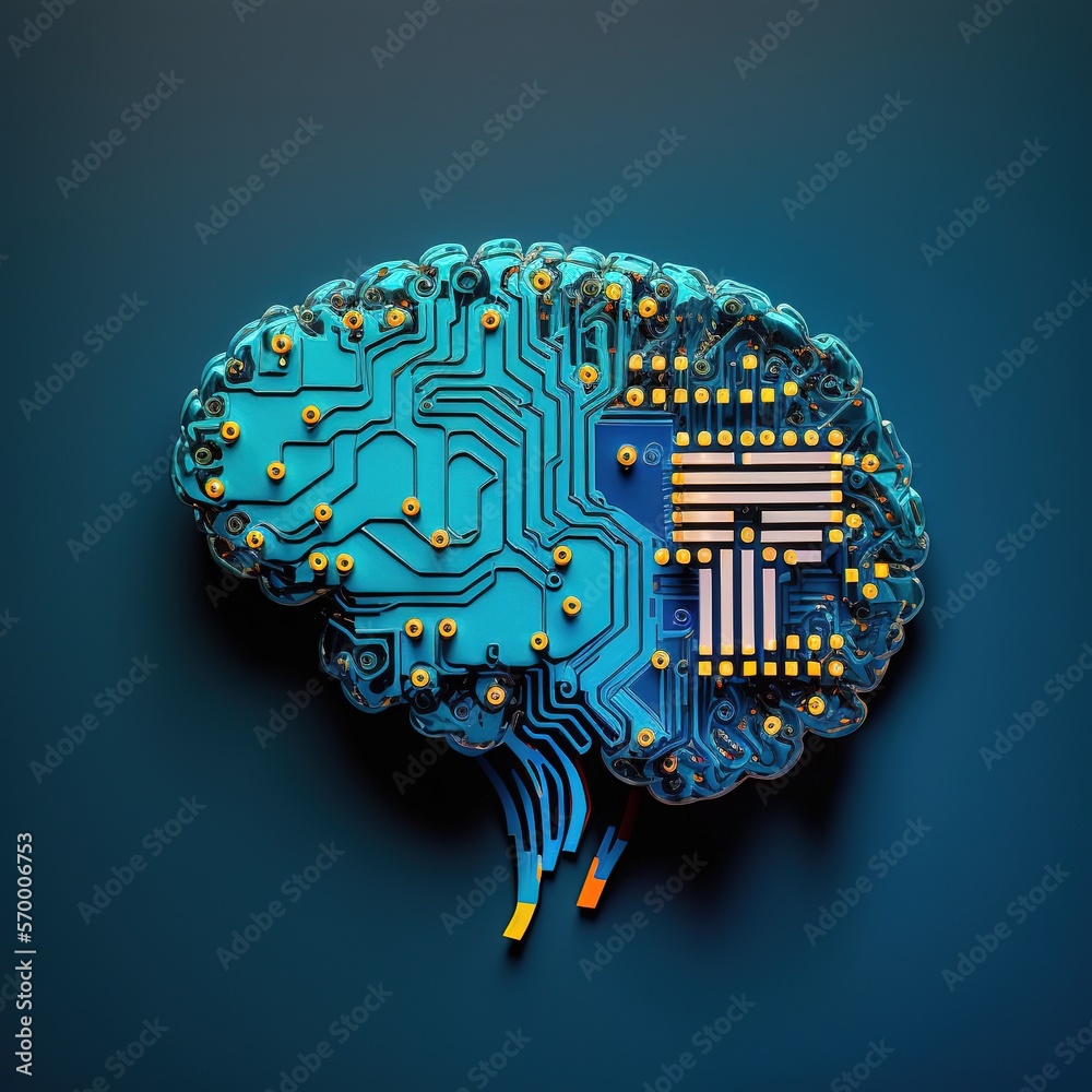 Poster brain of ai on learning analysis information and processing big data on circuit board background, ge