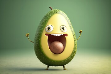 Cute 3D cartoon of avocado character. Generative AI