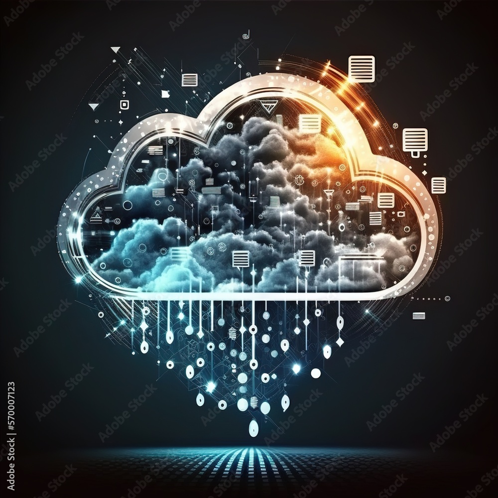 Poster downloading an isometric from the cloud. a digital service or application that sends data. technolog