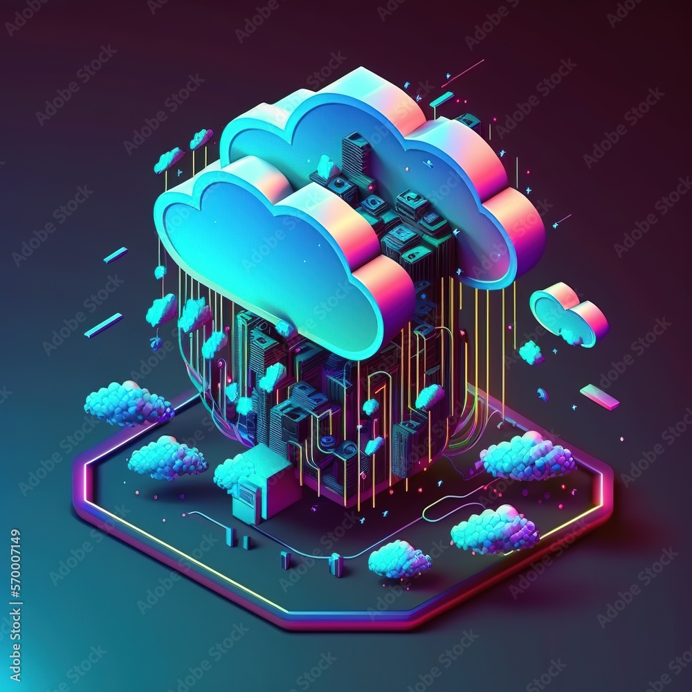 Poster cloud storage for downloading an isometric. a digital service or application with data transmission.