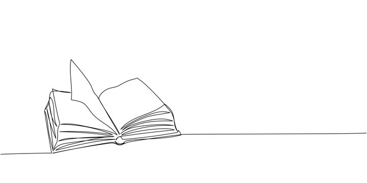 recommend clip art: Big open book Y shaped one line art. Continuous line drawing of book, library, education, school, study, literature, paper, textbook, knowledge, read, learn, page, reading.