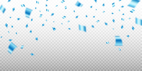 Blue confetti background. Blue confetti falling from the top. Birthday celebration. Vector EPS 10