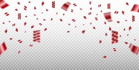 Red confetti background. Red confetti falling from the top. Birthday celebration. Vector EPS 10