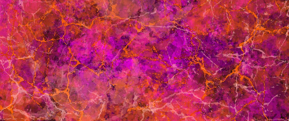 Pink, red and purple background with watercolor vector texture and gold craquelures for poster, cover design, banner, flyer, cards. Hand drawn grunge illustration for design. Luxury modern painting.