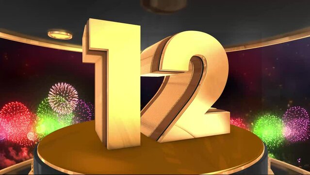 12th birthday animation in gold with fireworks background, 
Animated 12 years Birthday Wishes in 4K